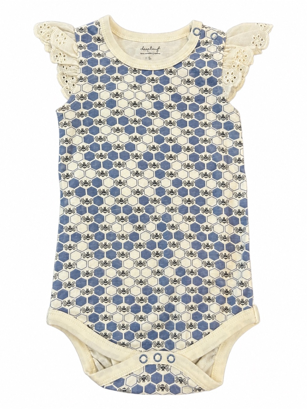Sapling Organic Cotton Bee Honeycomb Bodysuit Size 1 Eyelet Flutter Sleeve